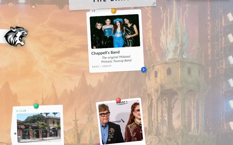 A close view of the card for Chappell’s Band under a heading reading The Band, with a small blue chevron badge in its corner.