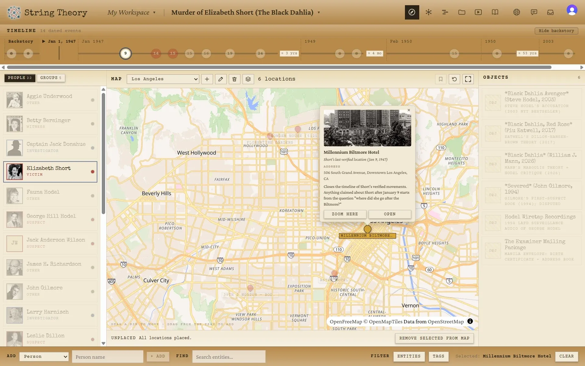 The Navigator with the map zoomed out to show six pins across Los Angeles.